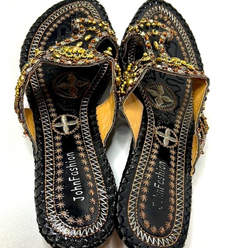 John Fashion Beaded & Embroidered Designer Boho Sandals - Picture 4 of 7